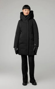 Camelia slim-fit classic down coat with puffer bib and hood - black