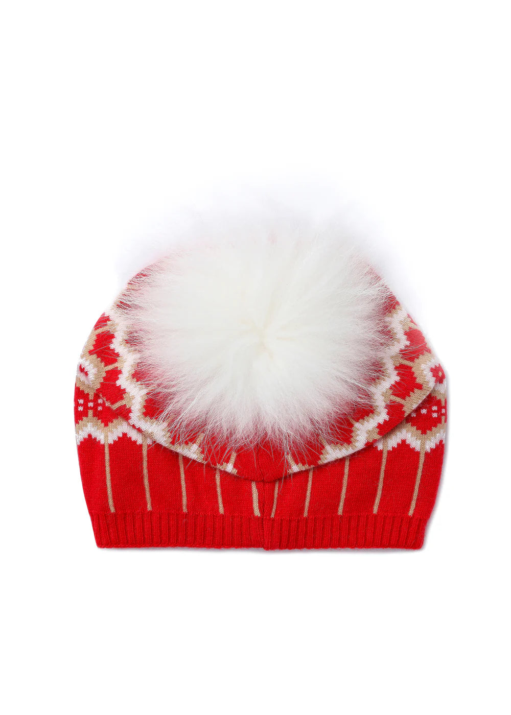 Fair isle beanie - red / white pom