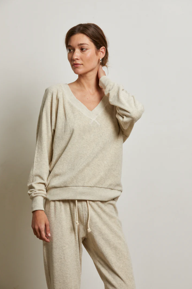 Sonny loop terry v-neck sweatshirt - oatmeal