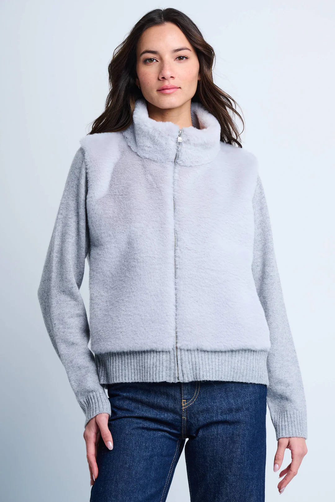 The Teddy faux fur knit jacket - platinum