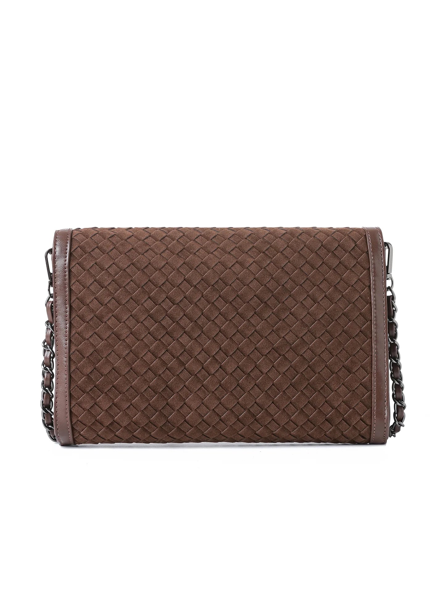 Beth clutch - chocolate woven vegan suede