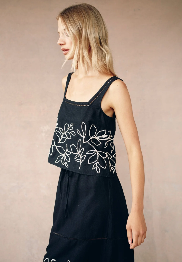 Square neck ladder trim top - black