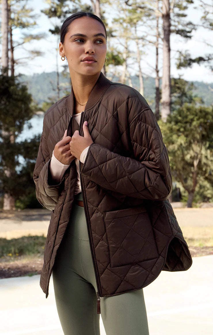 Sunrise quilted bomber jacket - coffee bean