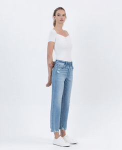 Mid Rise Distressed Hem Crop Straight Jeans (F6039) - boatload