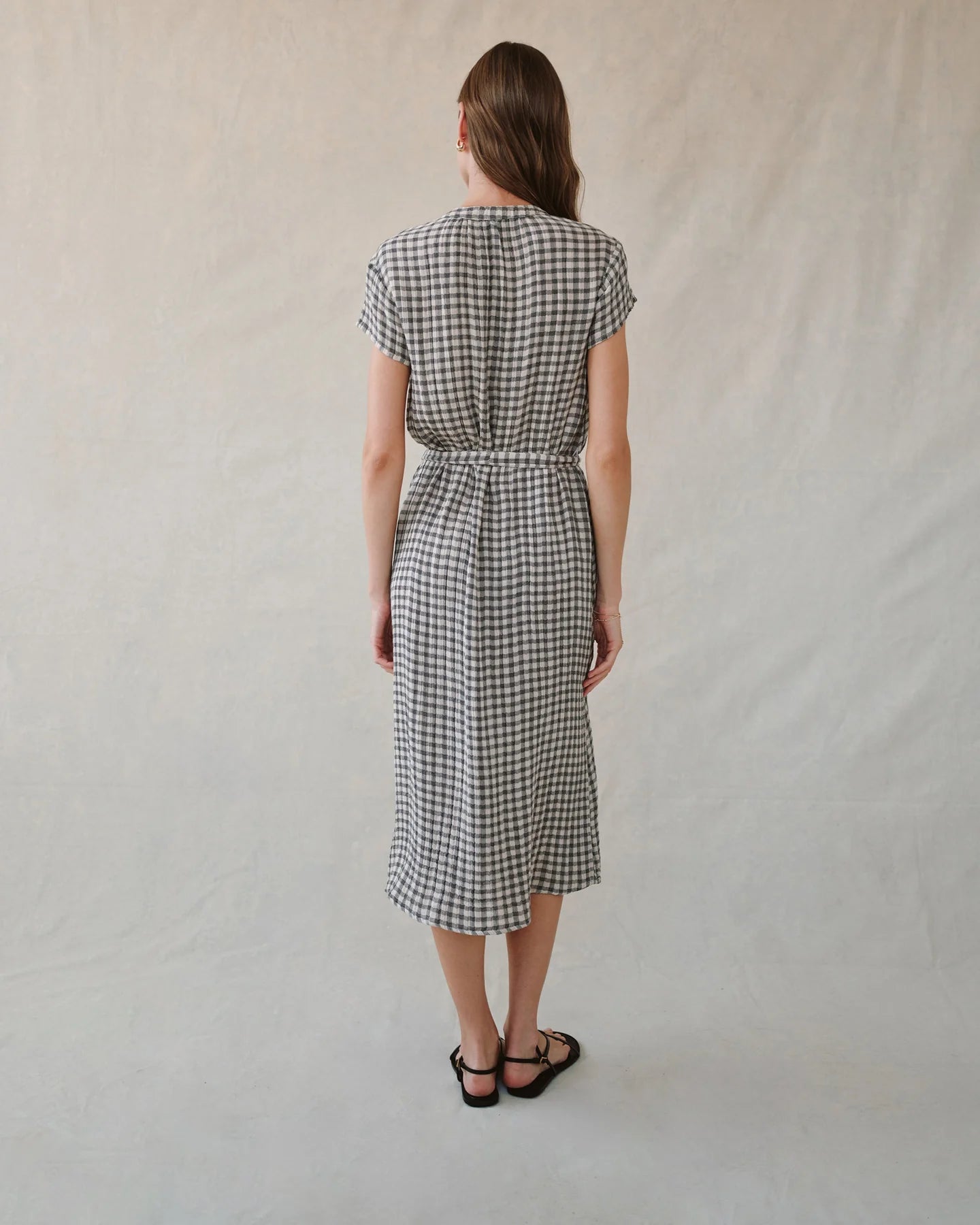 Cap sleeve shirt dress - ivory check plaid