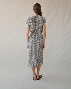 Cap sleeve shirt dress - ivory check plaid