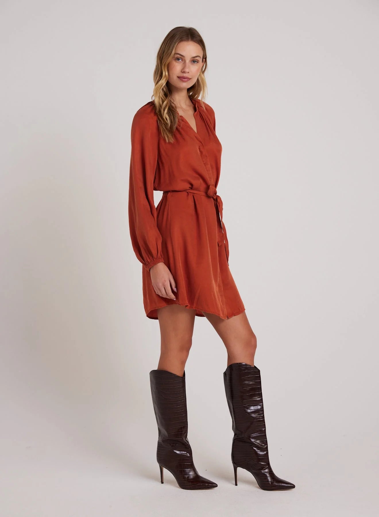 Belted raglan mini dress - amber rust