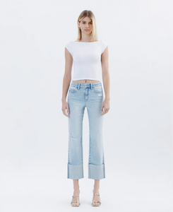 Mid Rise Cuffed Crop Straight Jeans (T6747LT) - wowed