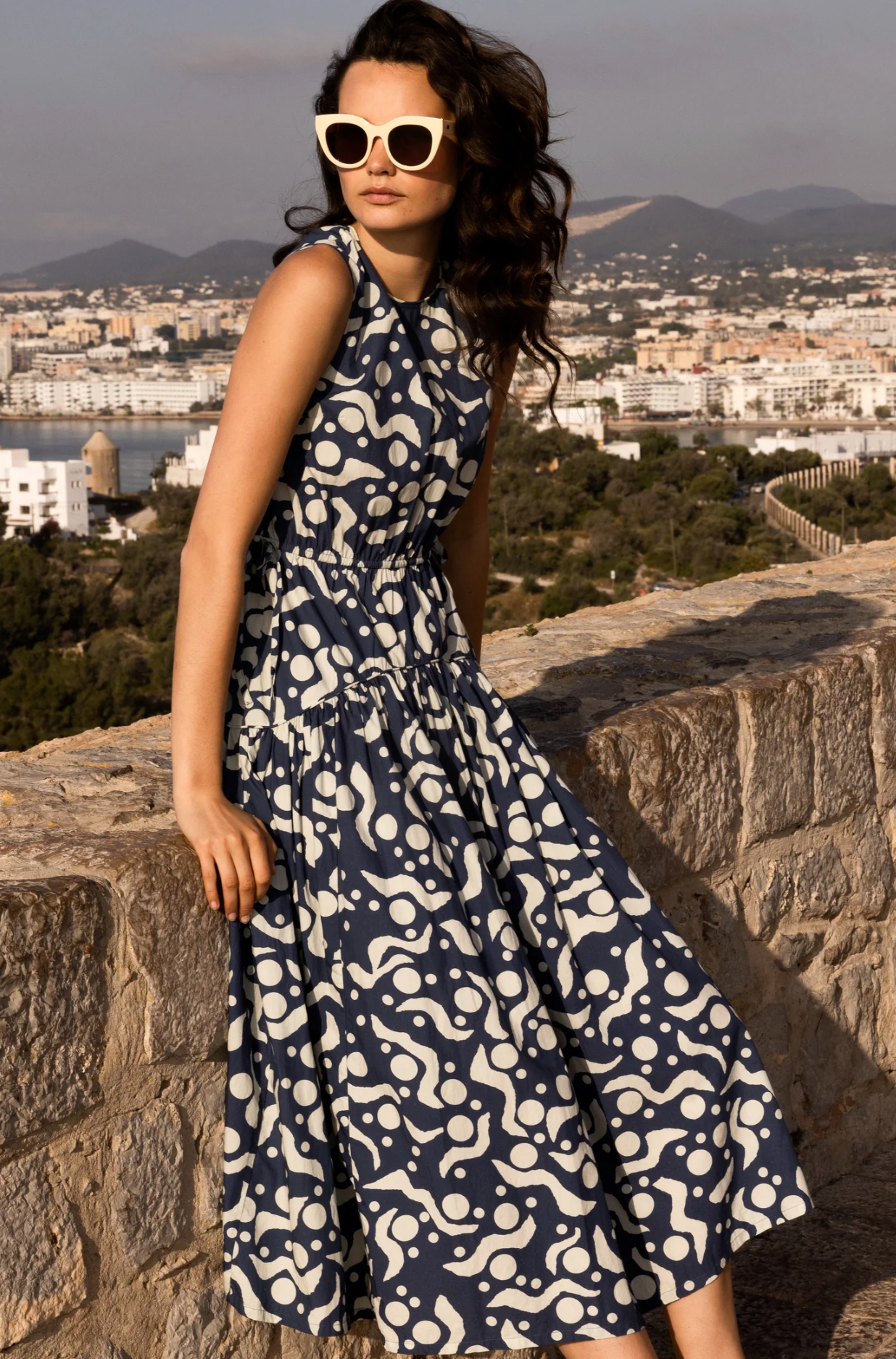 Sleeveless piped maxi - acadia navy