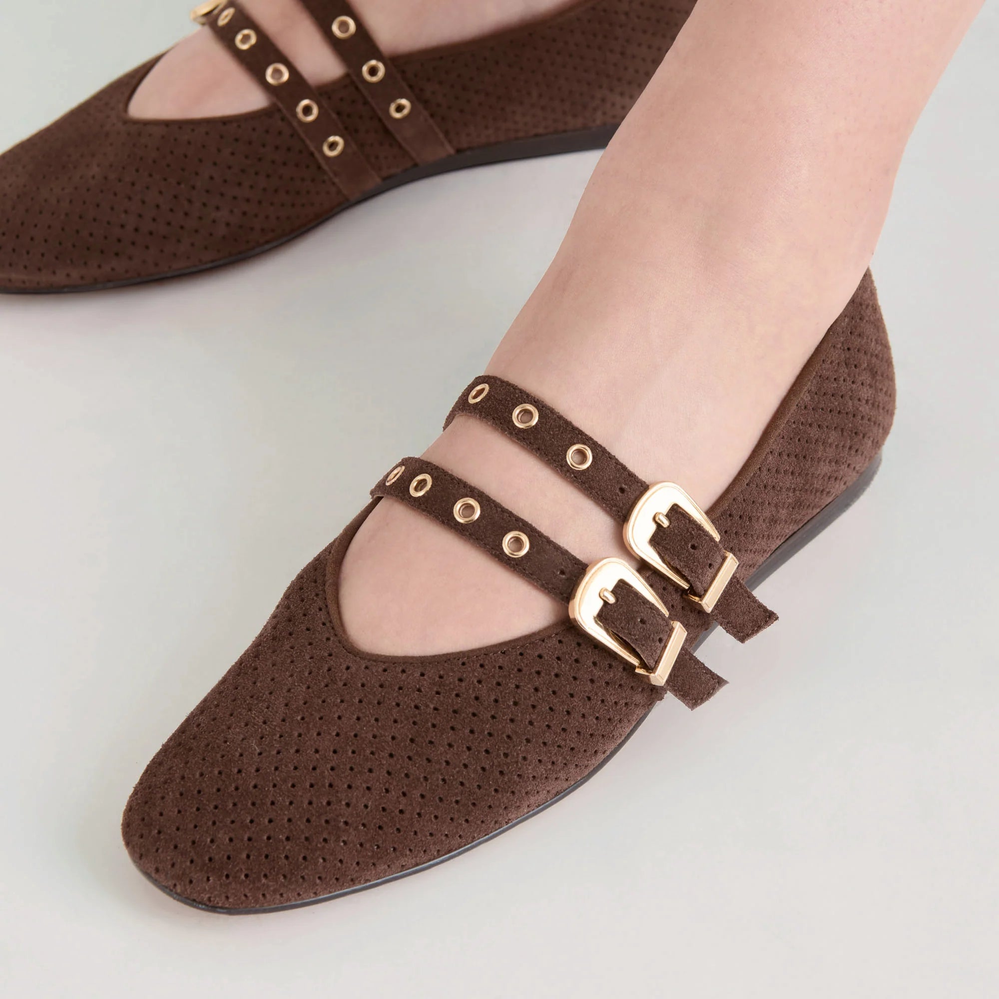 Baylee grommet ballet flats - dark brown suede