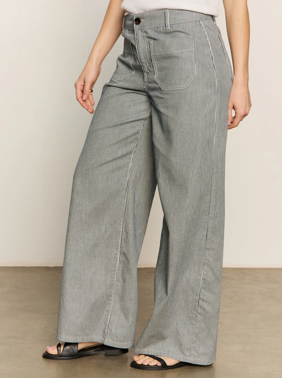 Marine striped patch pocket wide leg pants - yacht stripe