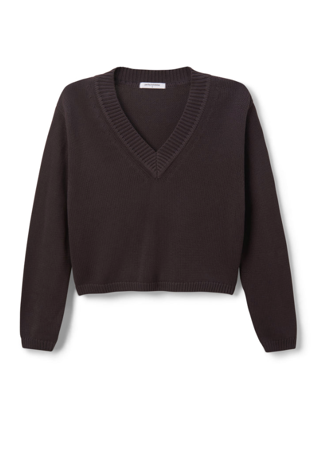 Addie oversized cotton v-neck sweater - cocoa