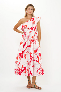 One shoulder ruffle maxi - orchid red