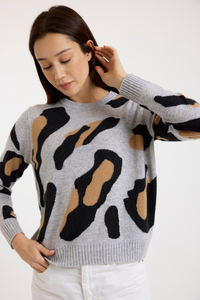 Abstract leopard crew - super grey/charcoal, camel