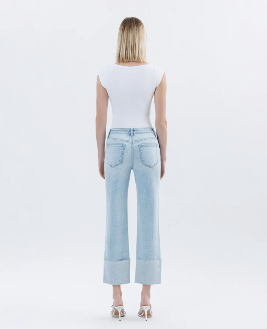 Mid Rise Cuffed Crop Straight Jeans (T6747LT) - wowed