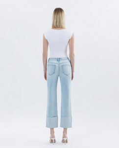 Mid Rise Cuffed Crop Straight Jeans (T6747LT) - wowed