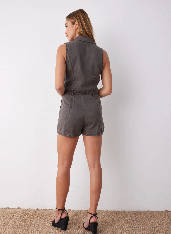 Seamed button front romper - java