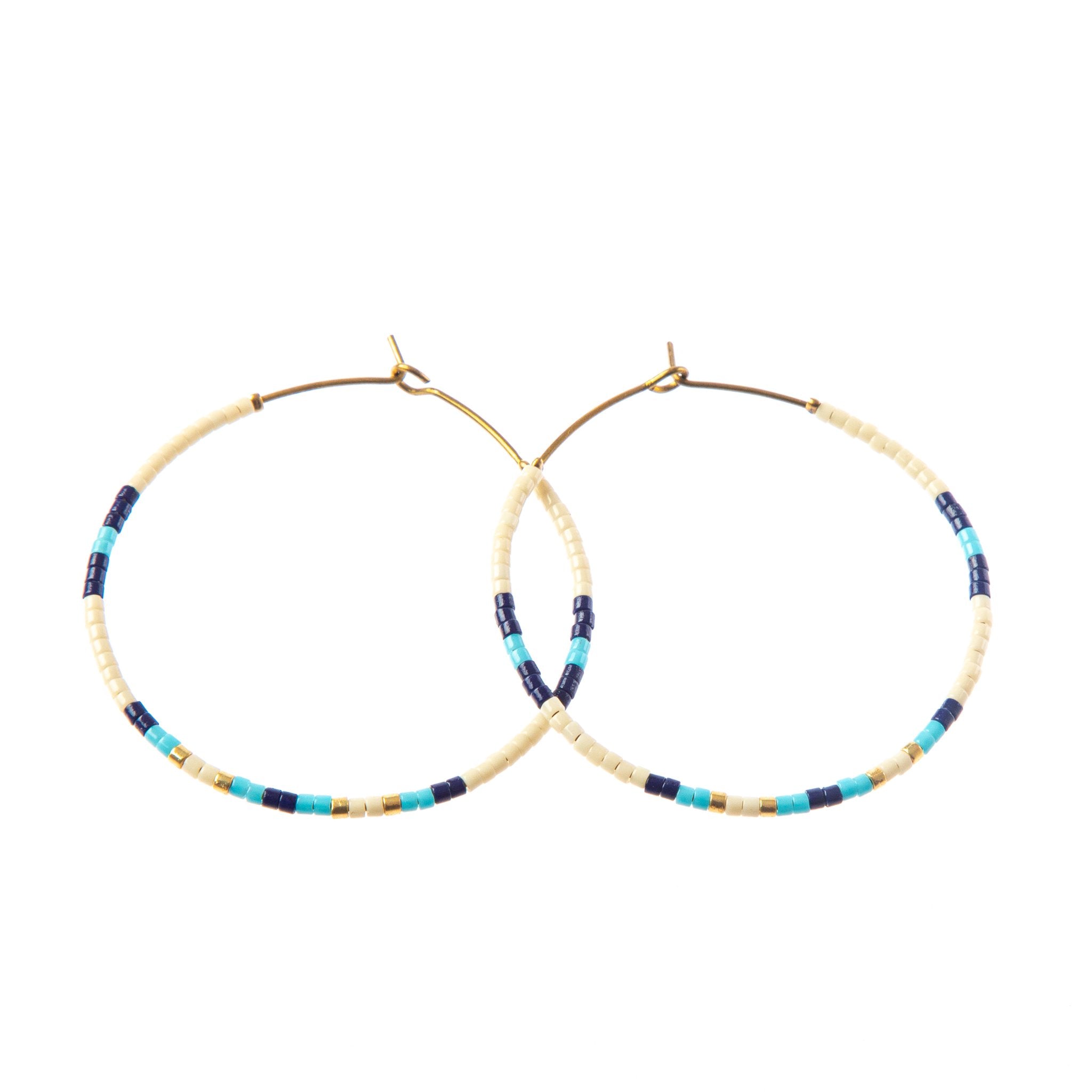 Baja hoop earrings - cream/navy/light blue