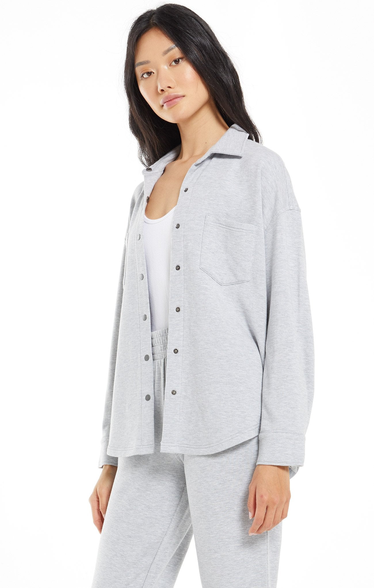WFH modal shirt jacket - heather grey