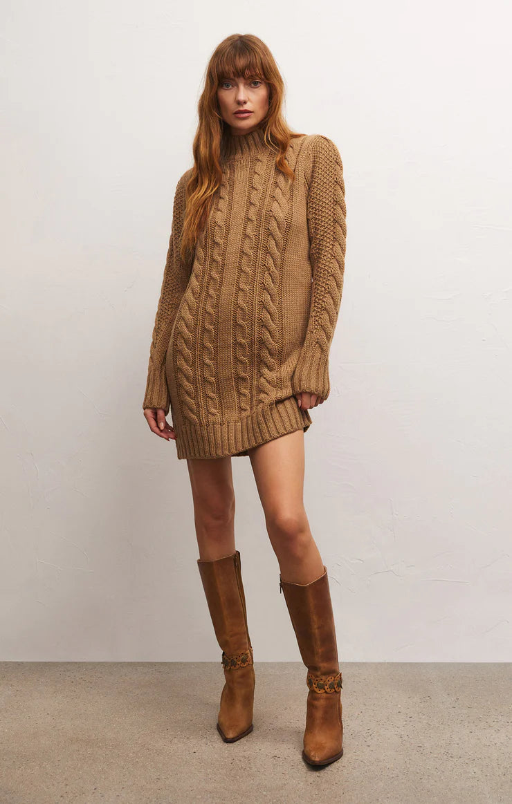 Sage cable sweater dress - camel