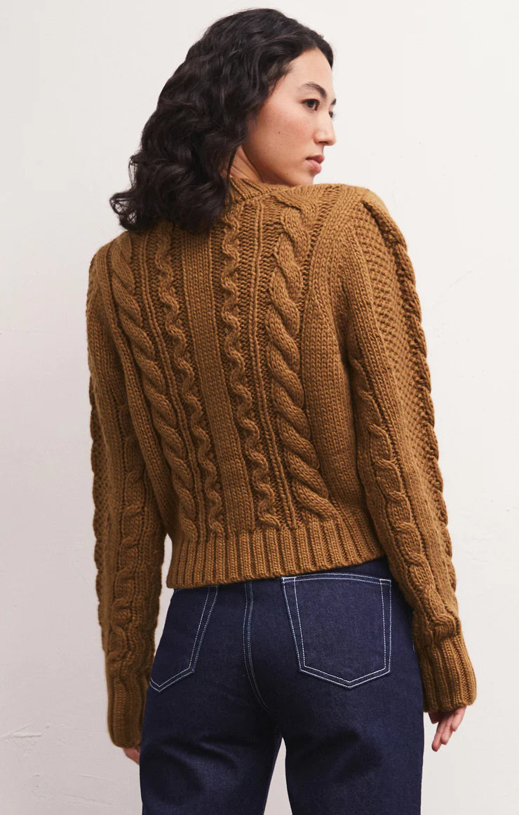 Catya mock neck cable knit sweater - camel