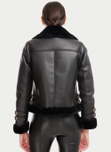 Dion faux shearling moto jacket - black