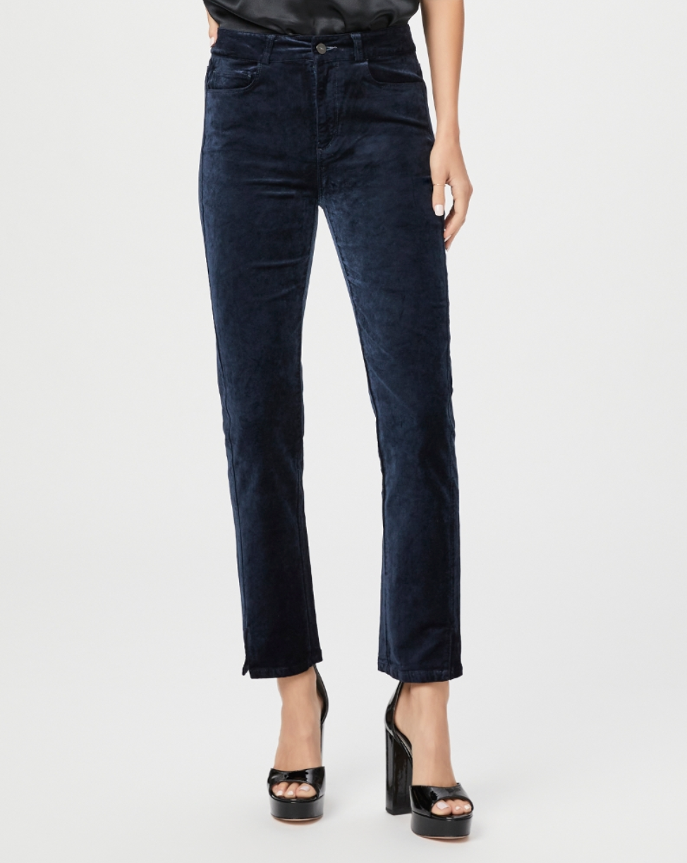 Cindy high waisted twist seam straight velvet - deep navy