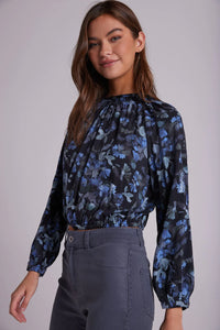 Floral tie back smocked top - frosted floral print