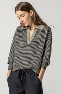 Easy polo sweater (PA2253) - thyme / black