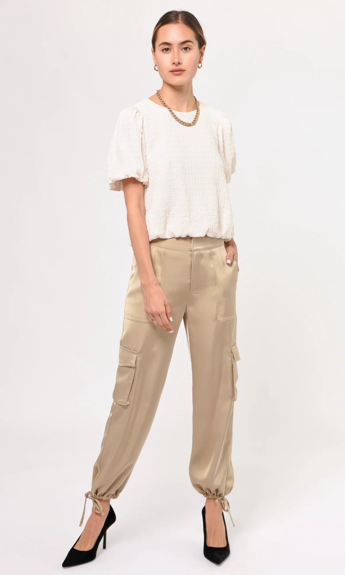 Viola puff sleeve textured knit top - ivory