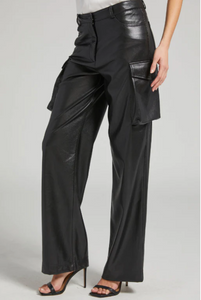 Nate vegan leather cargo pant - black