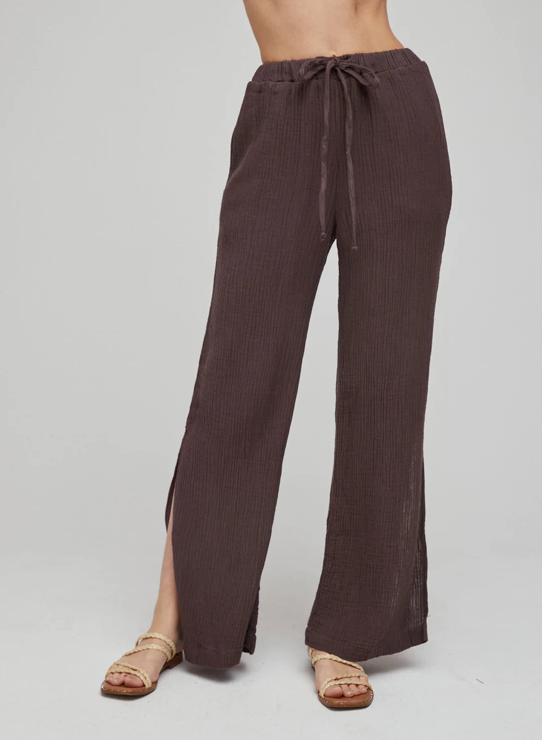 Side slit wide leg pants - rich brown – Genevieve