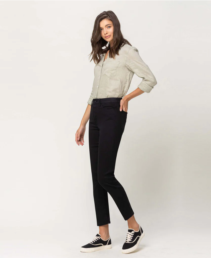 V2371 - High rise hidden button up ankle straight - black pearl