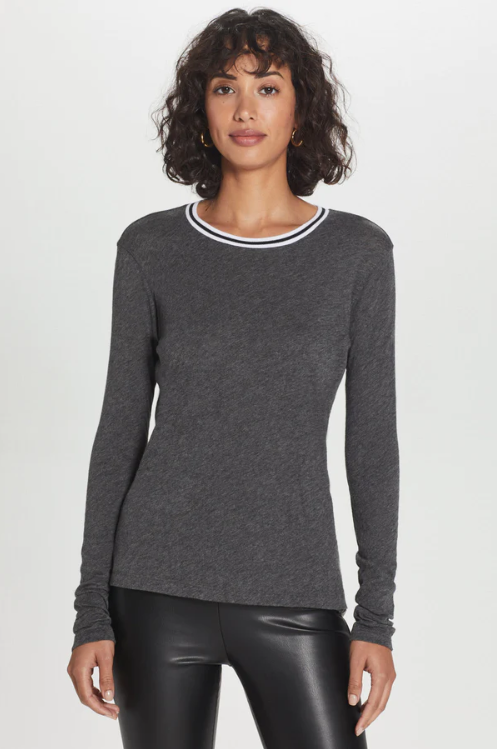 Long sleeve tipped ringer tee - charcoal heather