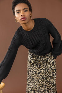 Long sleeve cable crewneck sweater (PA2271) - black