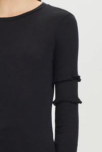 Long sleeve soft ruffles top - black