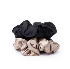 Satin pillow scrunchies - black / gold