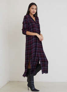 Mayfield rolled sleeve duster dress - boysenberry plaid
