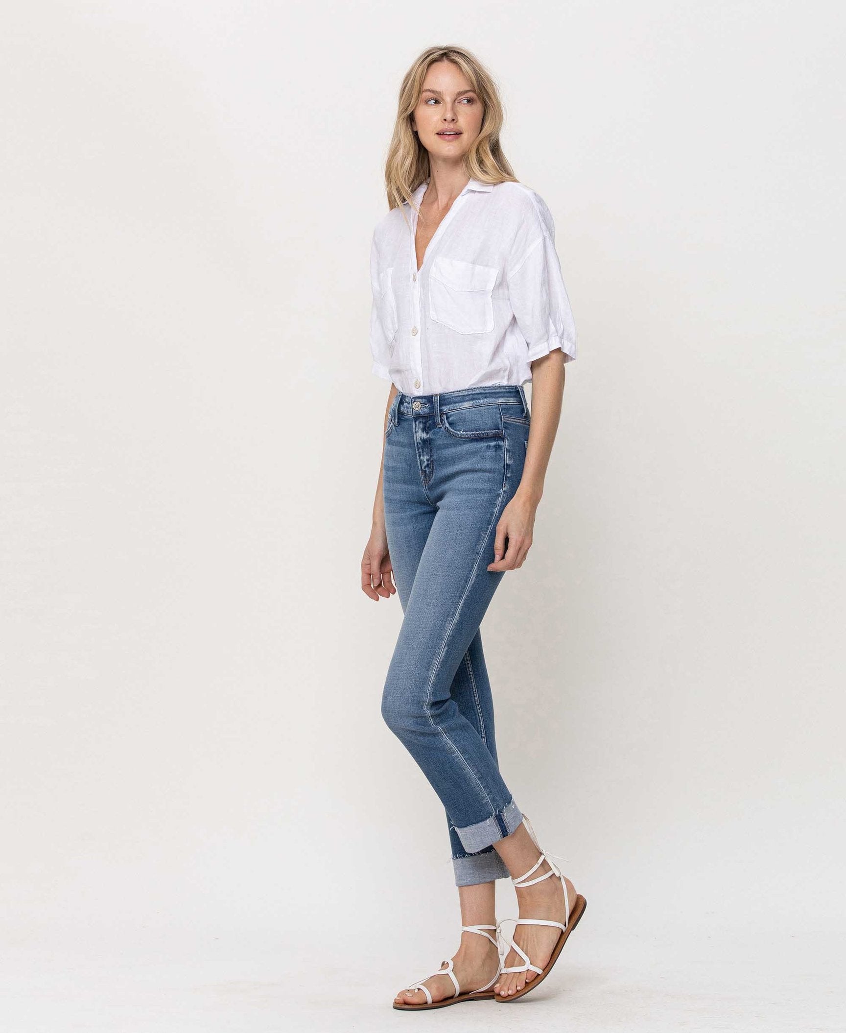 F4121 - Mid rise single cuffed crop slim straight - janet