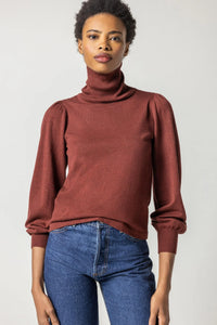 Puff sleeve turtleneck sweater - mahogany