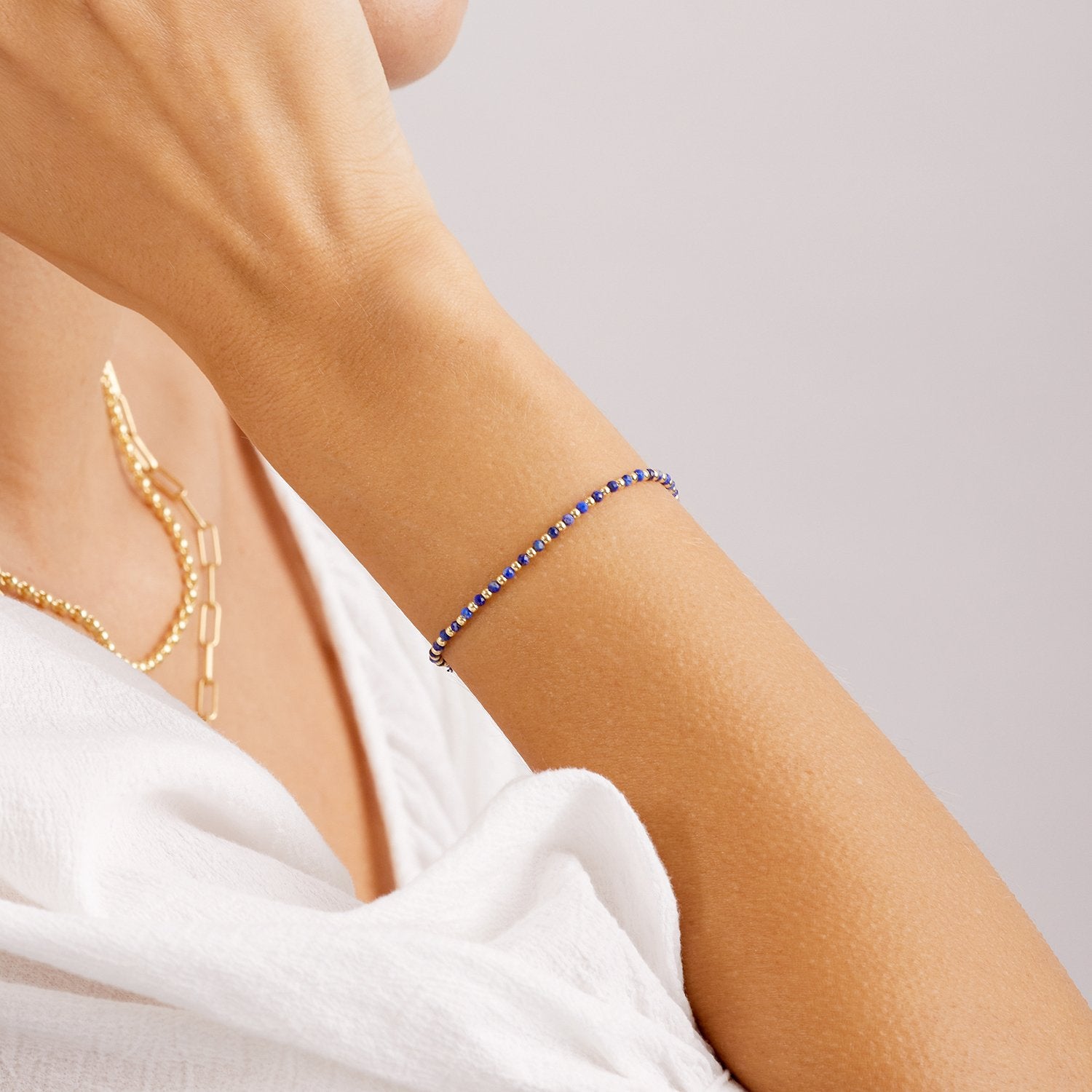 Power gemstone brooks bracelet for wisdom - gold / lapis