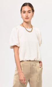 Viola puff sleeve textured knit top - ivory