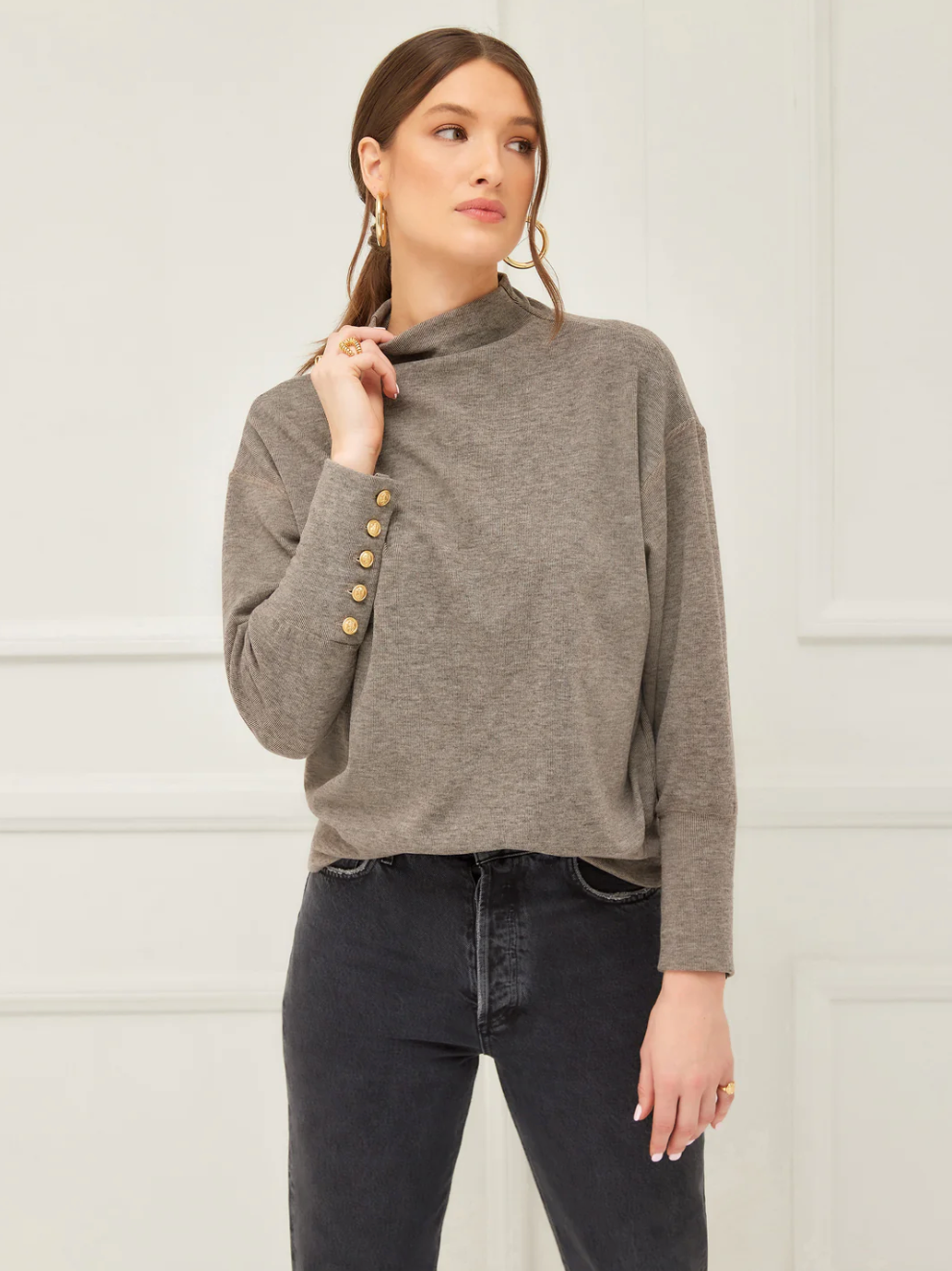 Mock neck top - taupe