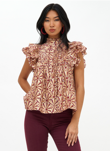 Pintuck ruffle top - wine roman
