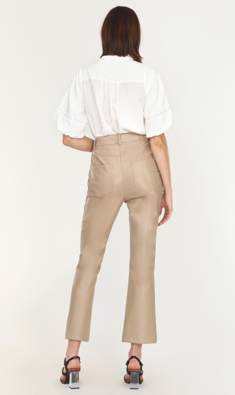Jaden front seam vegan leather pants - sand