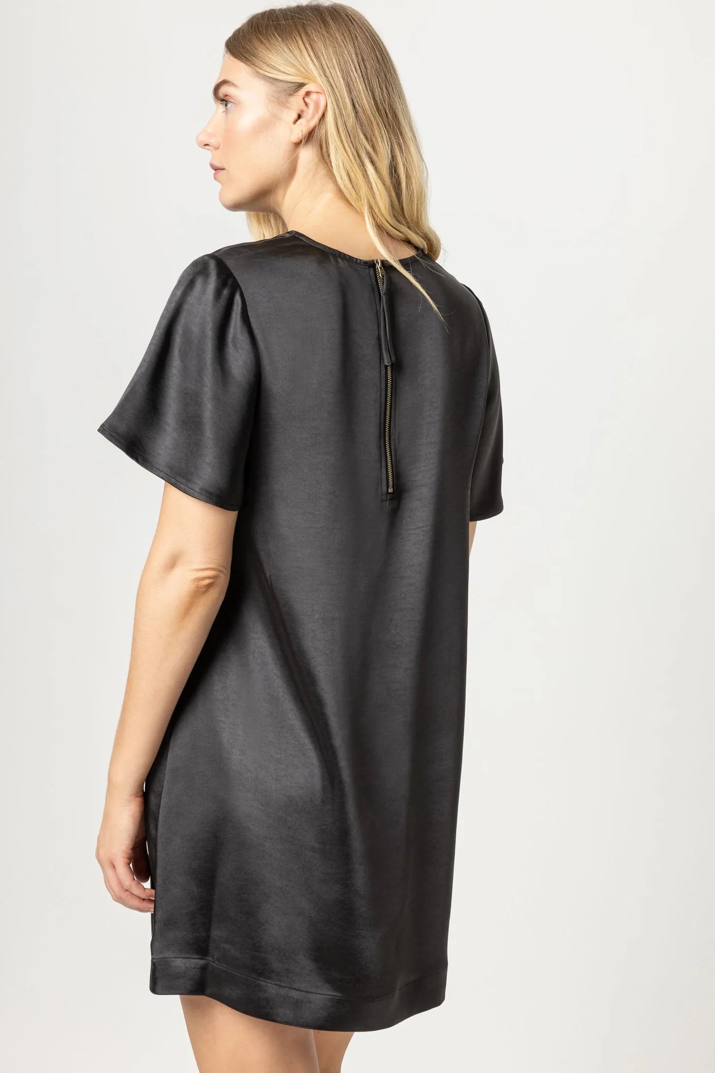 Flutter sleeve satin dress (PA2369) - black