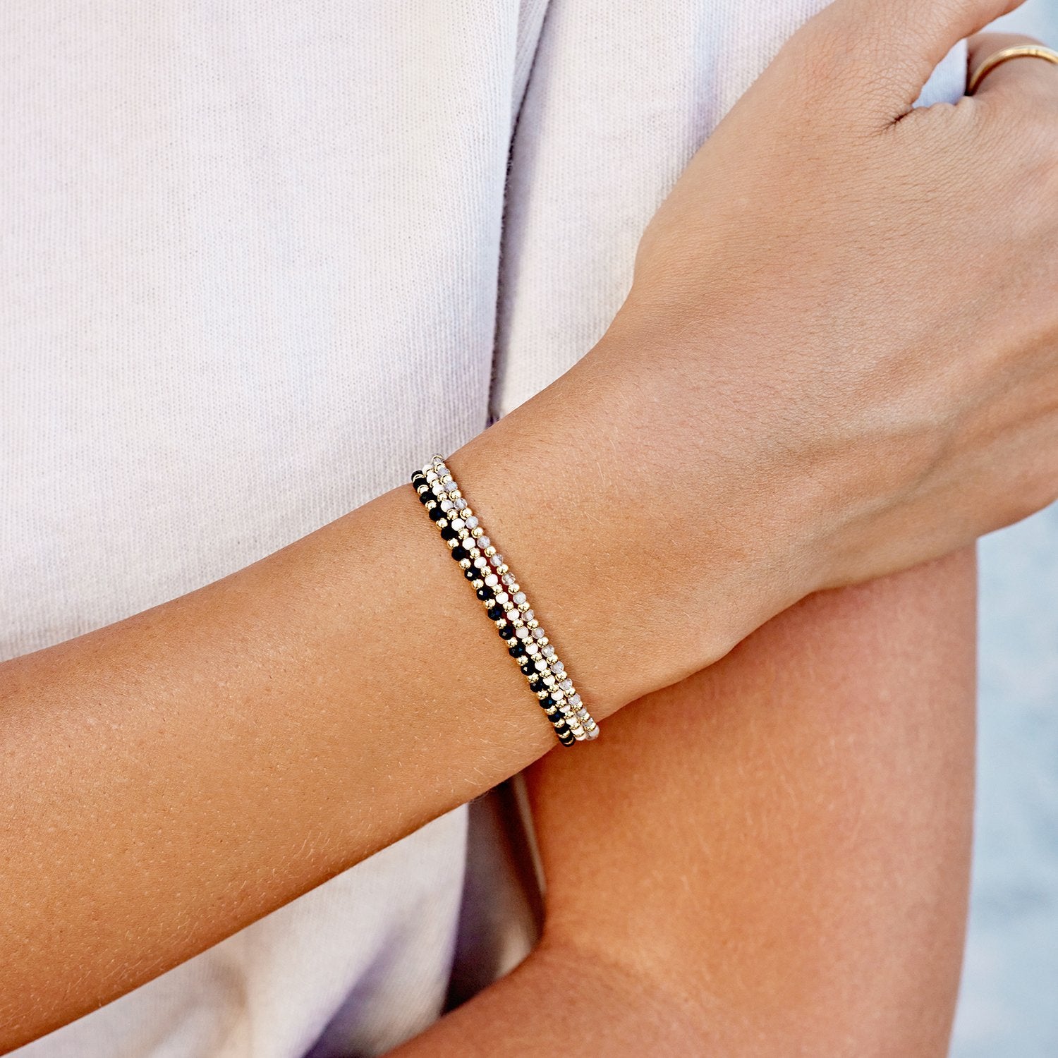 Power gemstone brooks bracelet for protection - gold / black onyx
