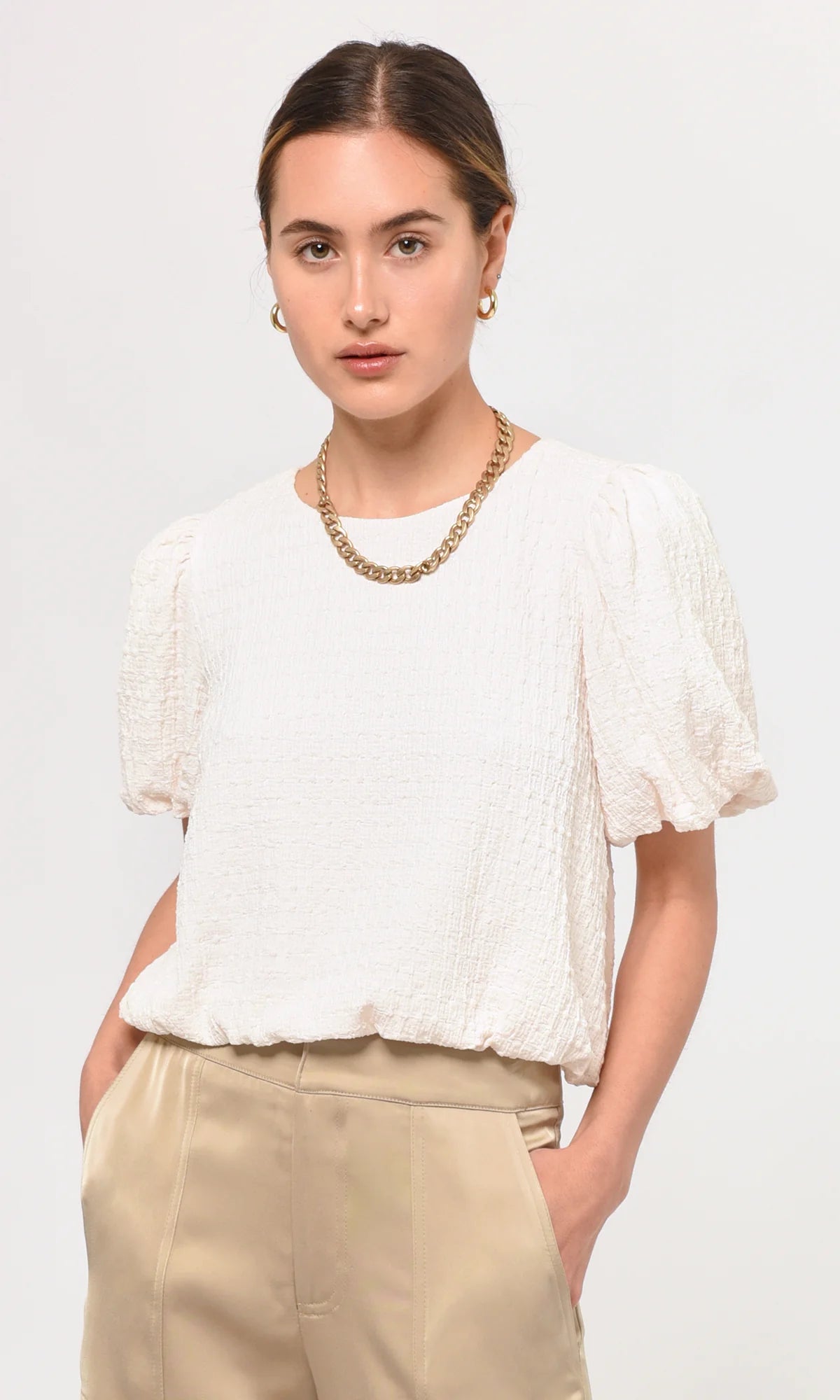Viola puff sleeve textured knit top - ivory