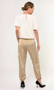 Viola puff sleeve textured knit top - ivory