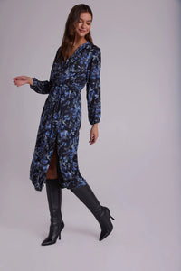 Half placket midi dress - frosted floral print